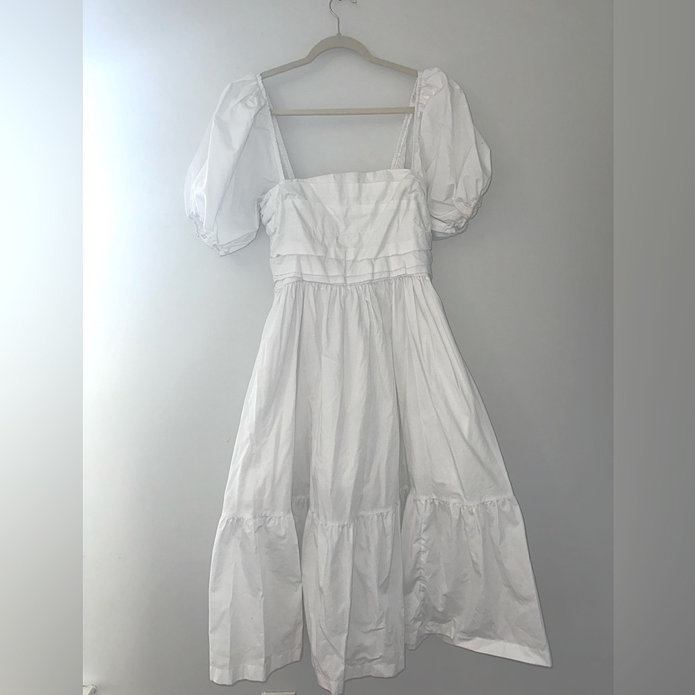 Puff Sleeve White Midi Dress